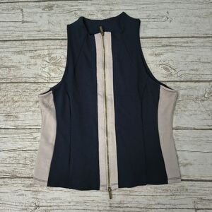 Anthropologie Mock-Neck Moto Tank In Navy And Cream Size Small